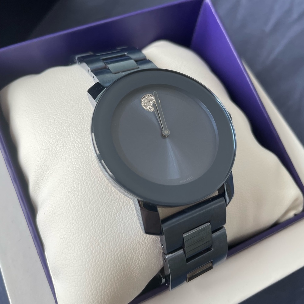 SOLD Movado Bold, 36 mm blue ceramic case and bracelet